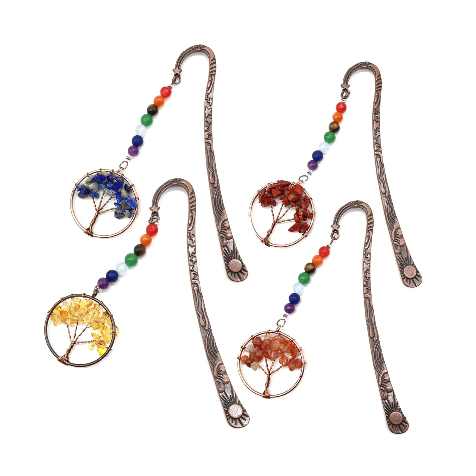 Personalizzazione dei segnalibri, Segnalibro in metallo con 7 pietre di cristallo perline chakra multicolore, confezione da 4(B)