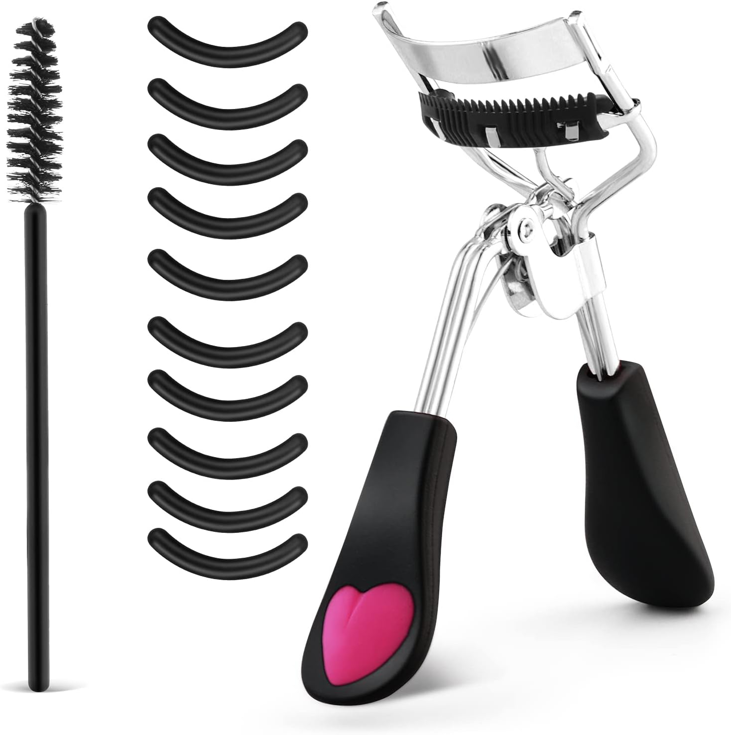 3Pcs Lash Curler Set, No Pinching or Pulling, Long Lasting Eyelash Curler Fit All Eye Shapes, Professional Makeup Tool for Eyelashes with 10 Pieces Silicone Refill Pads and Lash Brush for Women Girls