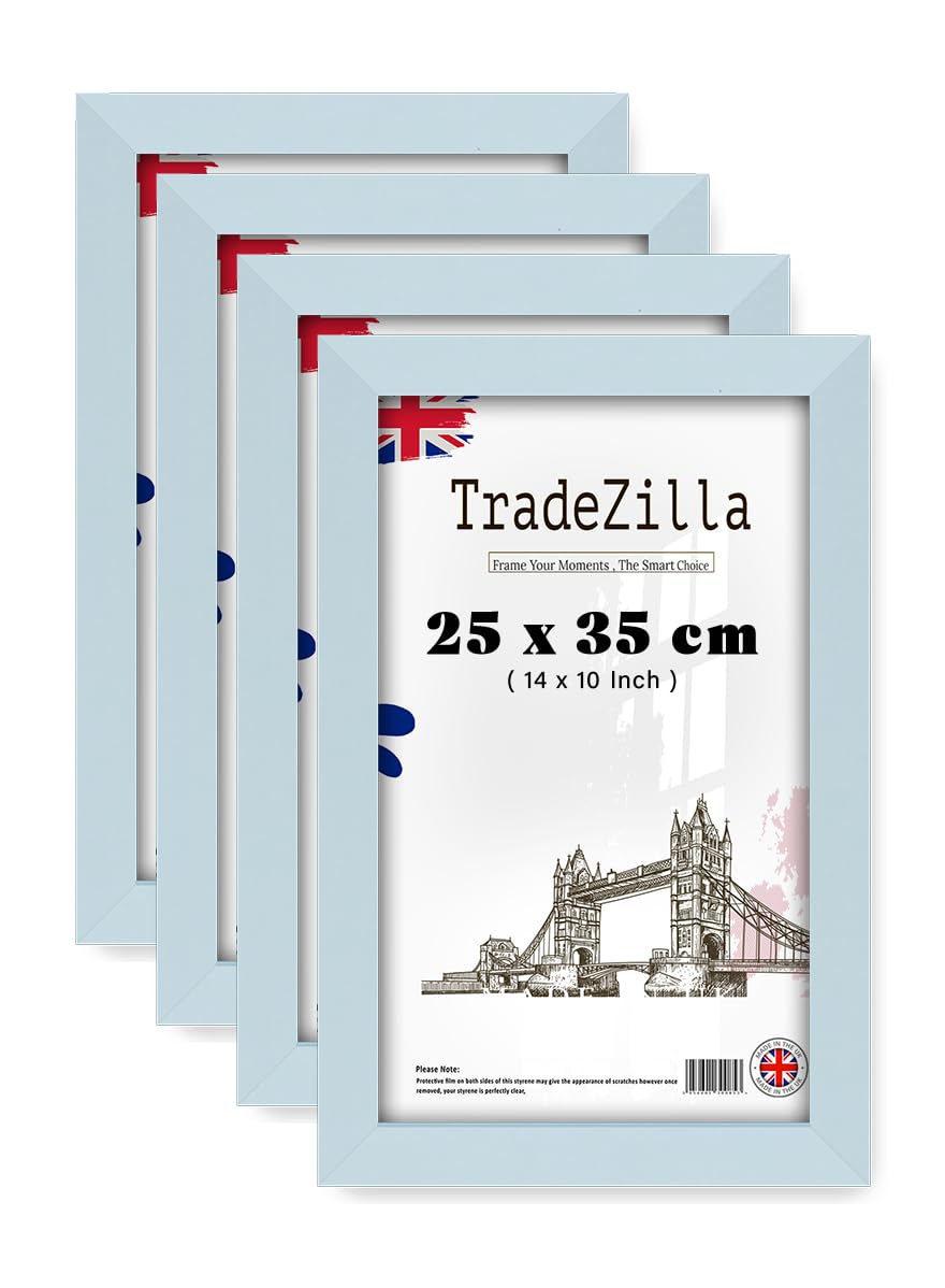 TradeZilla ® pack of 4 (25 x 35 CM) Frame 250 x 350 mm MDF Wood Frames 35 x 25 cm - 14 x 10 Inch Photo Frames - 0' 10" x 1' 2" Suitable for Decorating [ Light Grey ]