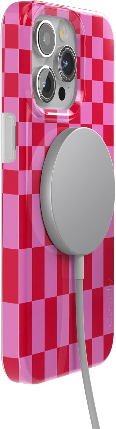 Casely iPhone 15 Pro Case | Vibe Check | Pink Checkerboard | Compatible with MagSafe | Classic Ultra Thin Design