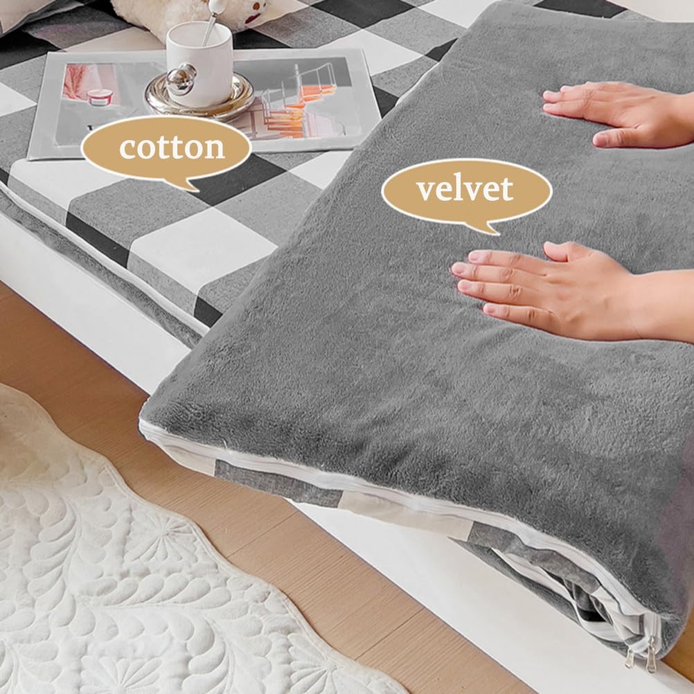 Tradycyjny japoński futon pokrowiec na materac – aksamitny i bawełniany podwójny rozmiar, kompleksowy pokrowiec ochronny, można prać w pralce, 120 x 200 cm, miękki i