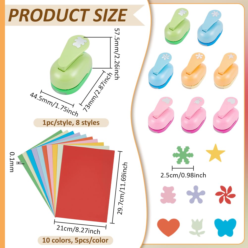 8 perforatrici per lavori manuali perforatrici da 2,5 cm con 50 adesivi artigianali forniture per ufficio per biglietti di auguri di nozze album fai da te