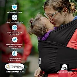 Breeze Baby K\'tan Baby Carrier Breathable 100% Cotton Mesh | Hands Free Wrap for Infants | No Rings Or Buckles | Black | X-Small