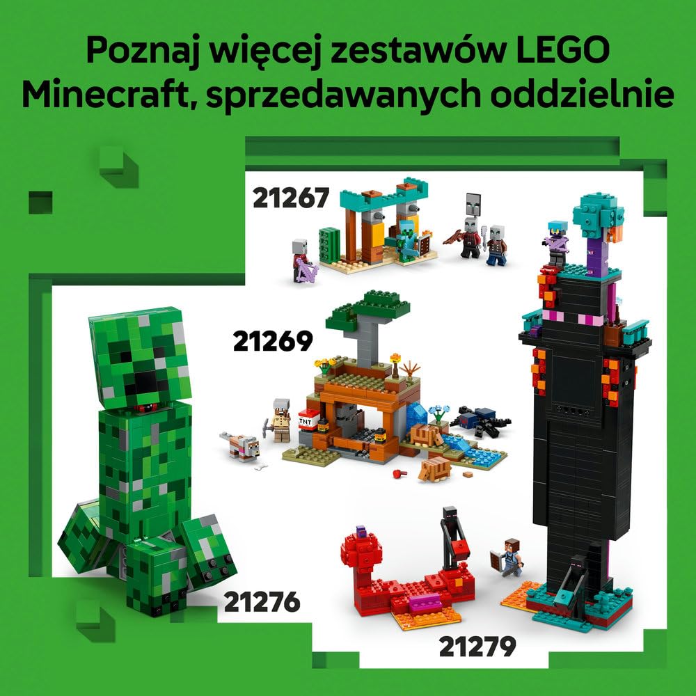 LEGO Minecraft Kryjówka rozbójników i dewastatorów 21278 | budowla Minecraft, zestaw z mobami, prezent dla fana Minecrafta 9+, 665 elementów