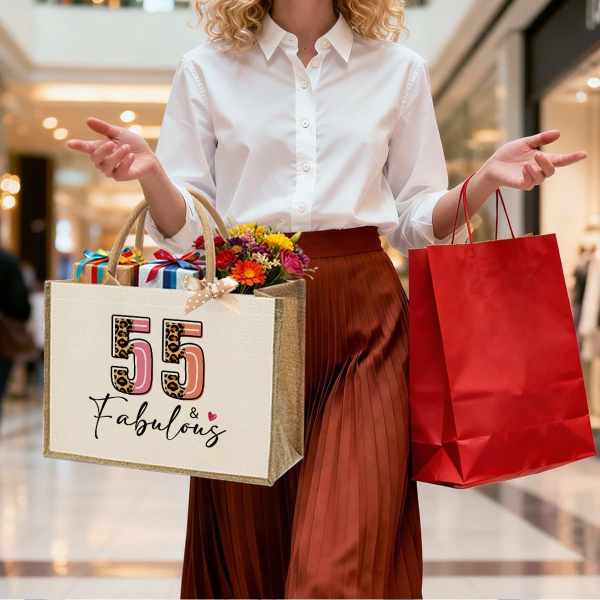 Jute Canvas Tote Bag for Women - 40th 50th 55th 60th 65th 70th 75th 80th Birthday, Mother's Day, Christmas Gift - Image 5