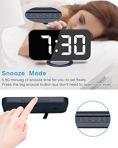 Miniatura 7 de Reloj despertador digital, gran pantalla LED de espejo, con 2 puertos de carga USB, atenuación automática, función de suspensión, relojes