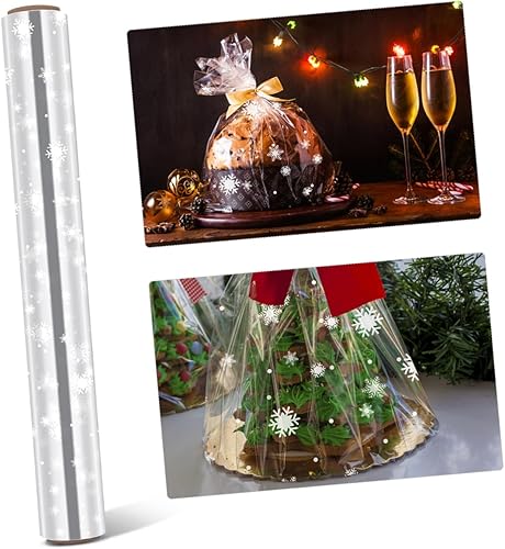 Miniatura 9 de TOYANDONA Rollo de papel de embalaje de celofán transparente de copo de nieve blanco de 3 m80 cm para ramo de flores de Navidad, cesta de embalaje