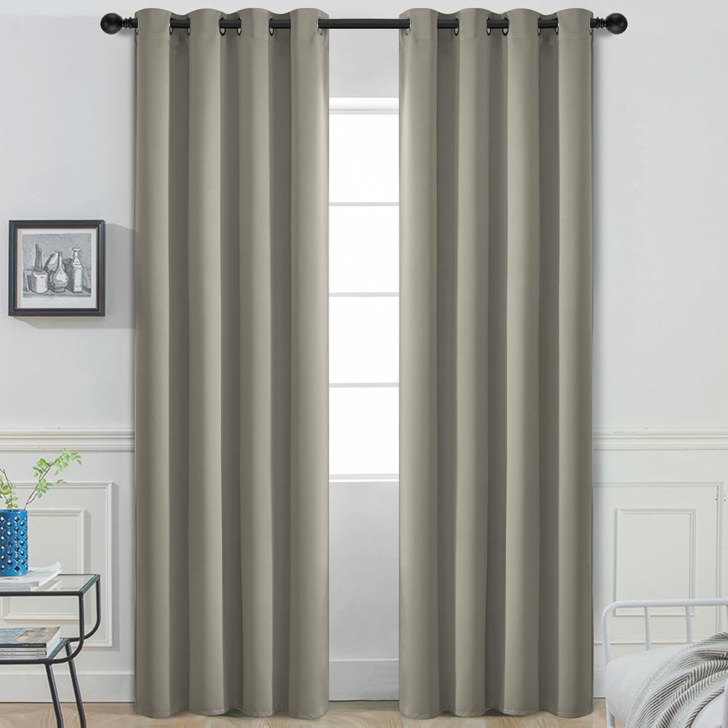 Yakamok 84 Inch Long Light Blocking Blackout Curtains, Room Darkening Thermal Insulated Blackout Drapes with Grommet for Bedroom (52x84Inch, Taupe, 2 Panels)