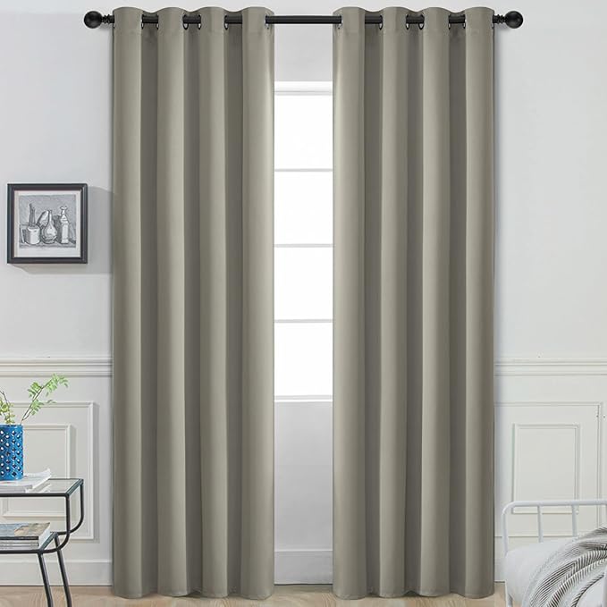 Yakamok Premium Room Darkening Thermal Insulated Curtains for Bedroom/Living Room - Classic Grommet Top (2 Panels, Taupe, 52 Inch by 96 Inch)