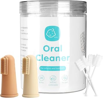 UHFi Baby Toothbrush Finger Toothbrush Oral Cleaner Kit with 5PCS Baby Tongue Cleaner Toddler Silicone Tooth Brush 0-6 Months 6-12 Months Clay/Ivory+30PCS Toothbrushes