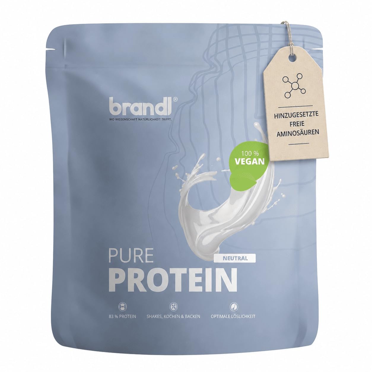 Veganes Proteinpulver Pure - 30g Protein vegan pro Portion - Geschmacksneutral Protein Pulver 1000g - mit Eiweiß, löslich im Wasser, Smoothie oder Coffee - hochwertige vegan Proteinquellen von brandl®