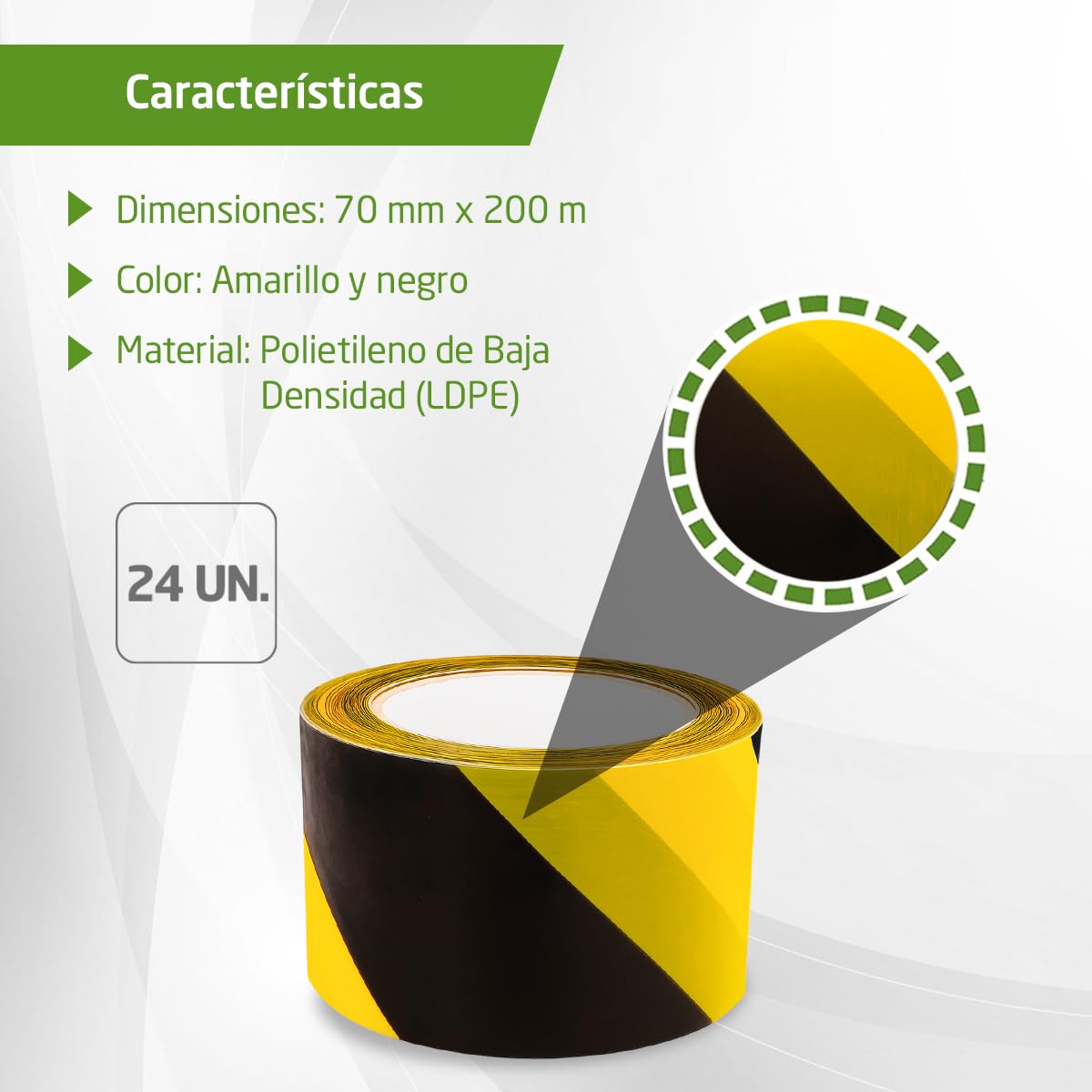 Amig - Pack de 24 Cintas de Balizamiento - Para Señalización y Advertencia de Peligro - Resistentes al Agua y Flexibles - Polietileno de Baja Densidad LDPE - 70mm x 200m - Cinta Amarillo y Negro