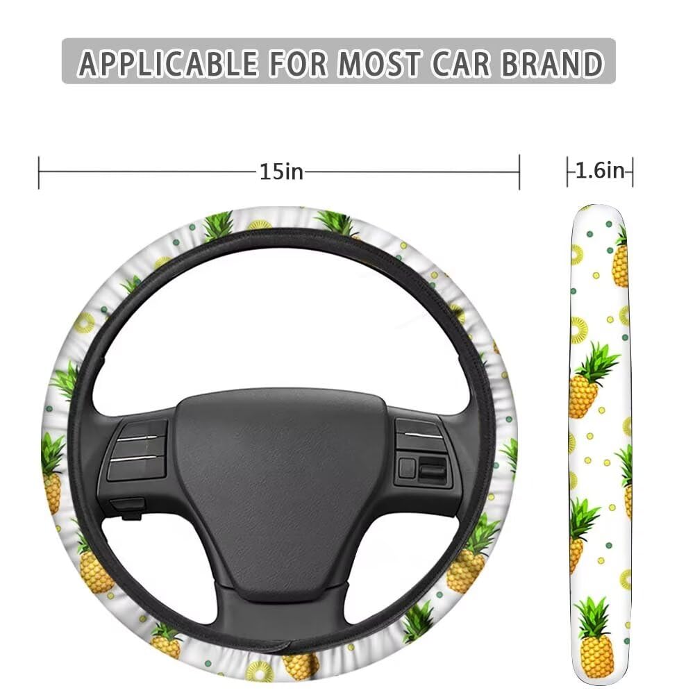 Tupalatus Non-Slip Neoprene Steering Wheel Cover for Women Girls Steering Wheel Protector 3 Packs Steering Accessories Set with Seat Belt Shoulder Pads, Sunflower Dragonfly Retro