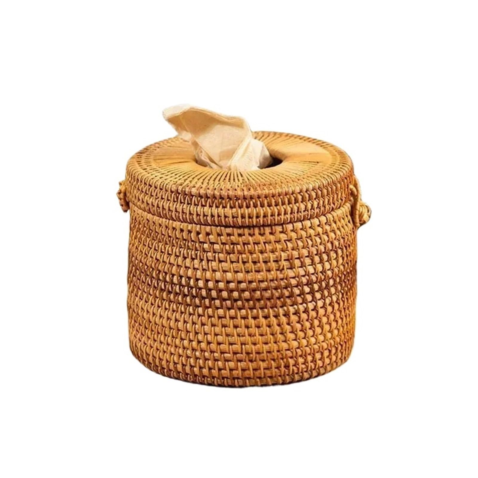 Rattan Tissue Box Cover Handmade Rattan Tissue Box Toilet Paper Cover Dispenser for Bathroom Home Office Hotel Napkin Storage Container(14x15cm)