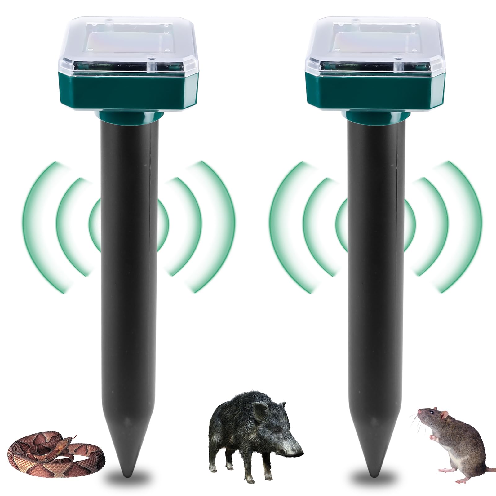 Répulsif Taupe Solaire à Ultrason, 2 Pièces Solar Répulsif à Ultrasons, Solaire Repulsif Taupe, Répulsif Serpent Ultrason, IP65 Imperméable Rrépulsif Souris Repeller Exterieur Anti Gopher, Serpent