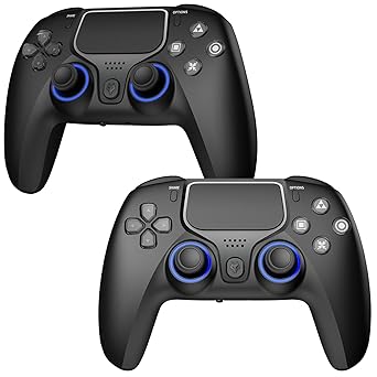 NBCP WOlF V-2 Built-in Joystick Drift Correction Game controller 2 Pack Wireless Controller Compatible with PlayStation 4 / PS4 Slim / PS4 Pro / PS3 / PC / IOS / Android,Game Controllers with Six-Axis Gyroscope, Dual Vibration,Dual Hall Effect Triggers,Touchpad,Turbo Function 1200mAh,Battery Speaker,3.5mm Headphone,Included 2 USB CablesBlack