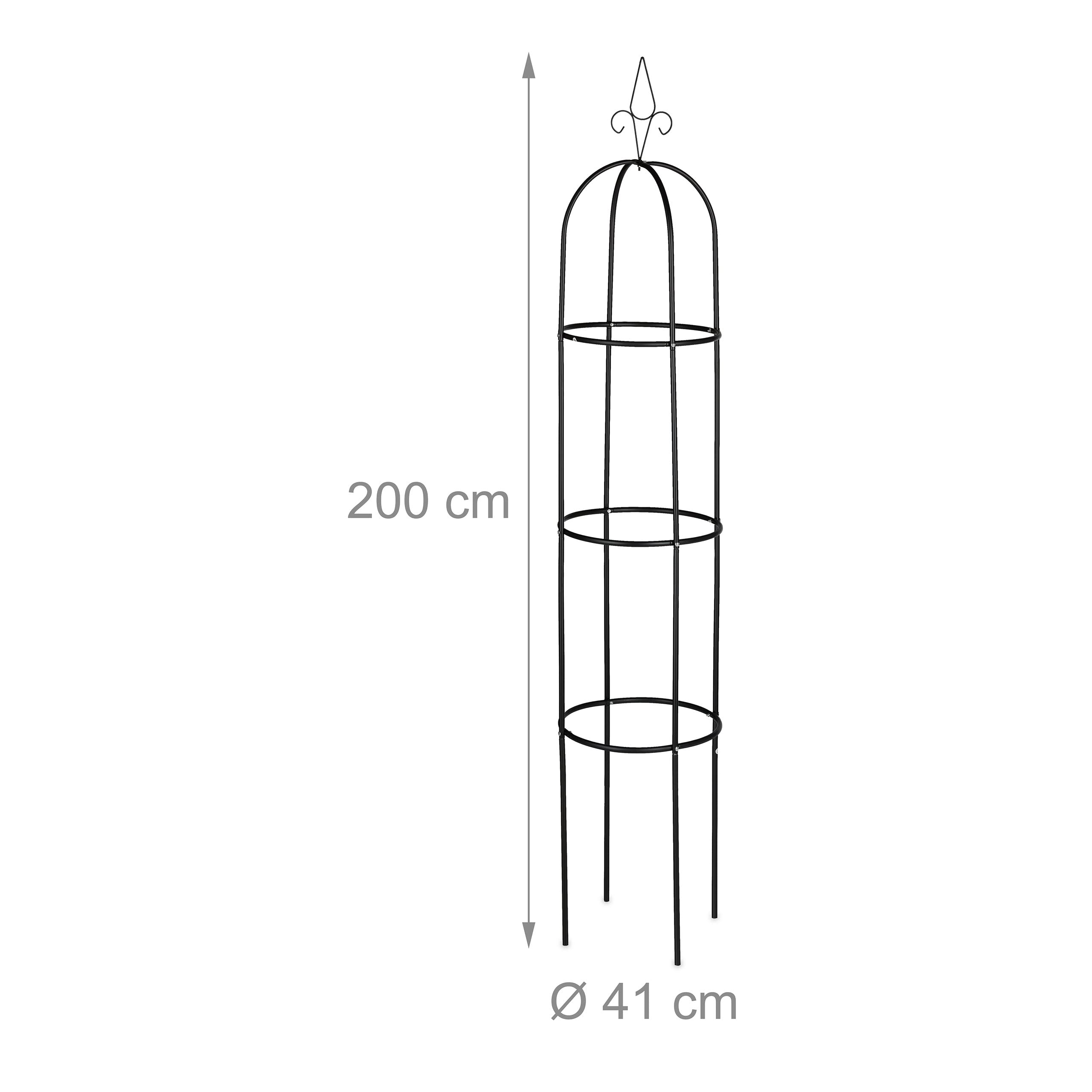 Relaxdays Rankhilfe Obelisk, 2er Set, 200 cm hoch, Ranksäule für Kletterpflanzen, Stahl, freistehend, Rosenturm, schwarz