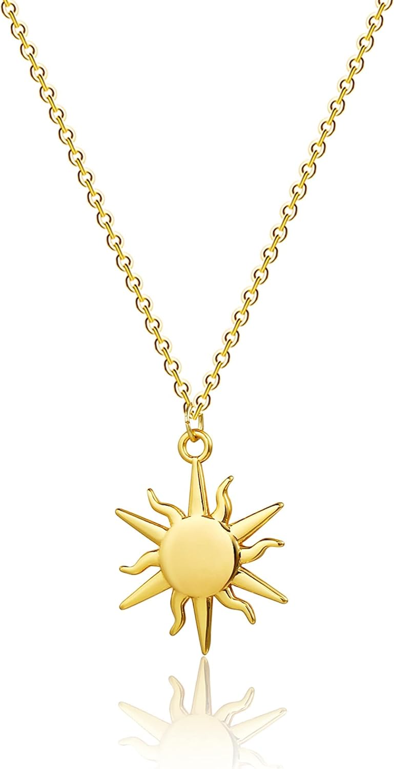 MIDEEO 14K Gold Leaf Pendant Necklaces for Women Dainty Sun Coin Choker Medallion Moon Star Necklace Minimalist Jewelry - Image 5