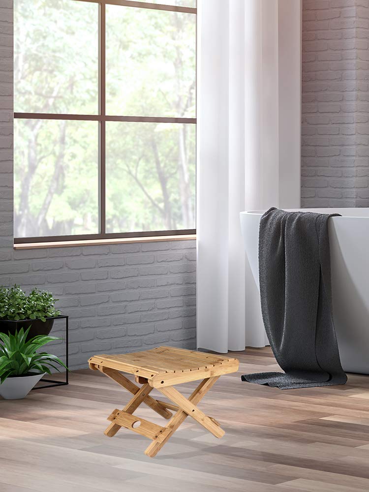 Sgabello Pieghevole Sedia Pieghevole Legno Sedile da Viaggio Poggiapiedi Portatile per Casa, Bagno, Cucina, Giardino, Ufficio, Viaggi, 29 * 28 * 31 cm, Naturale, 1 pz