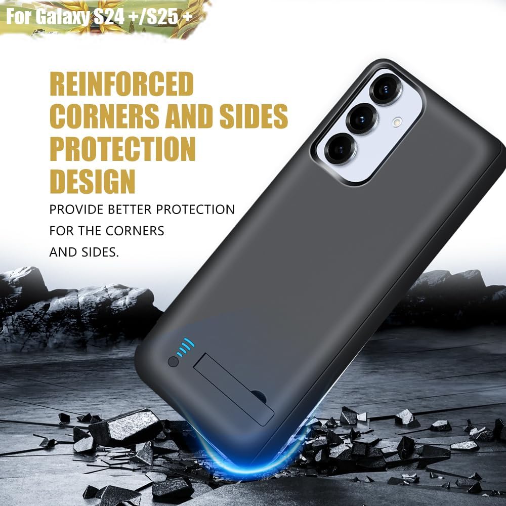 Battery Case for Samsung Galaxy S25+/ S25 Plus/ S24+/ S24 Plus, 5000mAh Rechargeable Extended Battery Charging Charger Case, Add 100% Extra Juice (6.7 Inches) Black