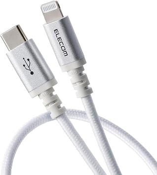 ELECOM Lightning Cable USB-C to Lightning 3.3 ft 1 m Apple Certified 60W High Durability High-Speed iPhone Charging MFi Certified White MPA-CLECS10WH