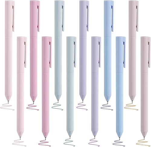 BAYTORY 12 bolígrafos de gel de colores, 6 colores únicos de tinta Morandi surtidos, bolígrafo de tinta de secado rápido, punta fina de 0.020 in,