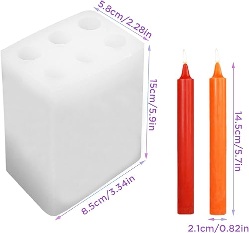 Miniatura 2 de TOPYS Moldes de silicona cilíndricos largos de 6 agujeros, molde en forma de cilindro de pilar para vela de aromaterapia, cera de soja, jabón,