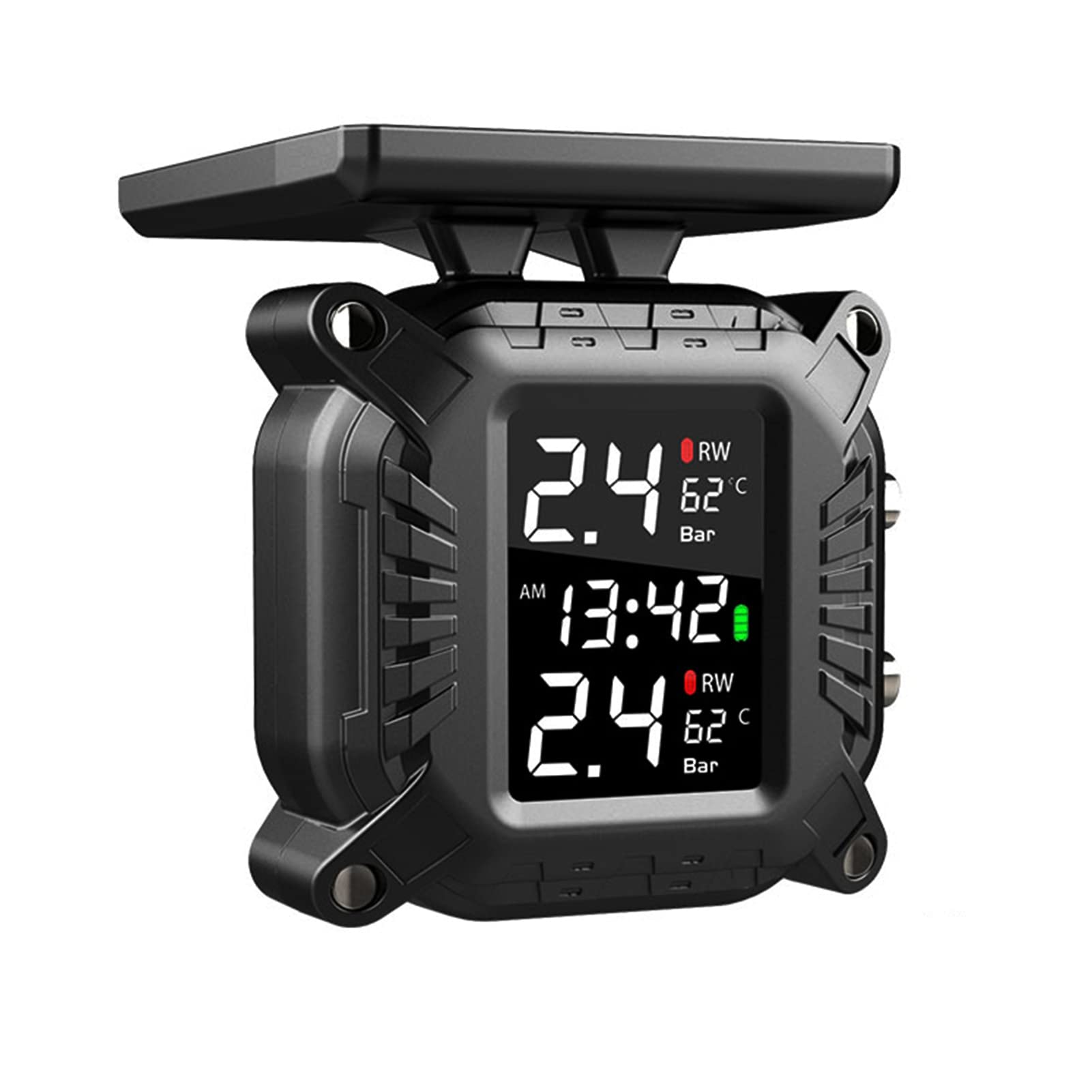 HUIOP Sistema di monitoraggio della Pressione dei Pneumatici,Sistema di monitoraggio della Pressione dei Pneumatici TPMS per motocicli Ricarica Solare Wireless IP67 Impermeabile con 2 sensori Esterni