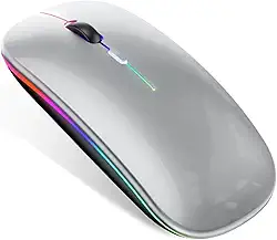 Mouse Bluetooth Recarregável sem Fio Dupla Conexão, e USB, Wireless Mouse compatível com iPhone, MacBook,iPad,Laptop,PC,Notebook, Tablet,Ergonômico, Premium Yecna (Cinza/Prata)