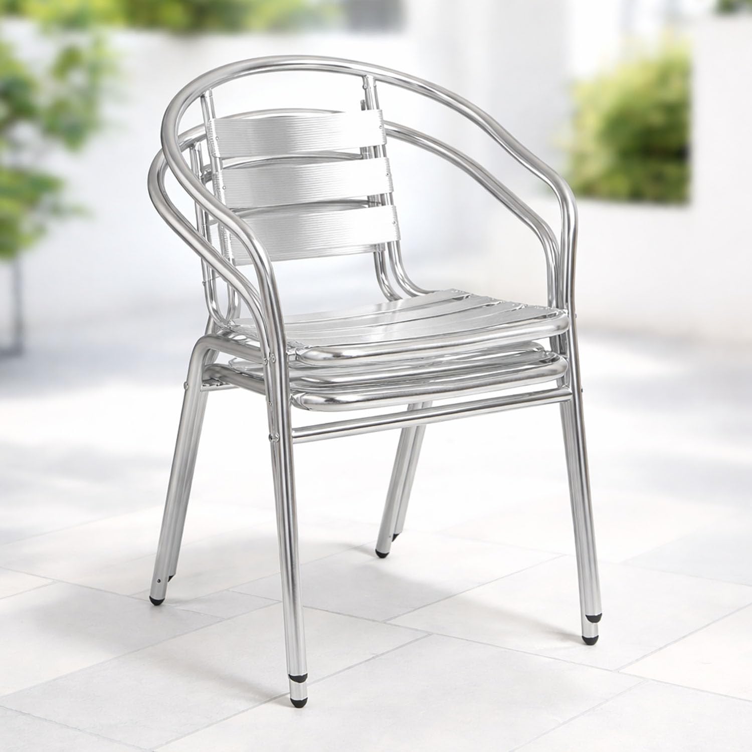 Mojawo 2 Stück Stapelstuhl Campingstuhl Gartenstuhl stabile Aluminium Silber Bistrostühle stapelbar Alustuhl Balkonmöbel Gartensitzmöbel Küchenstuhl