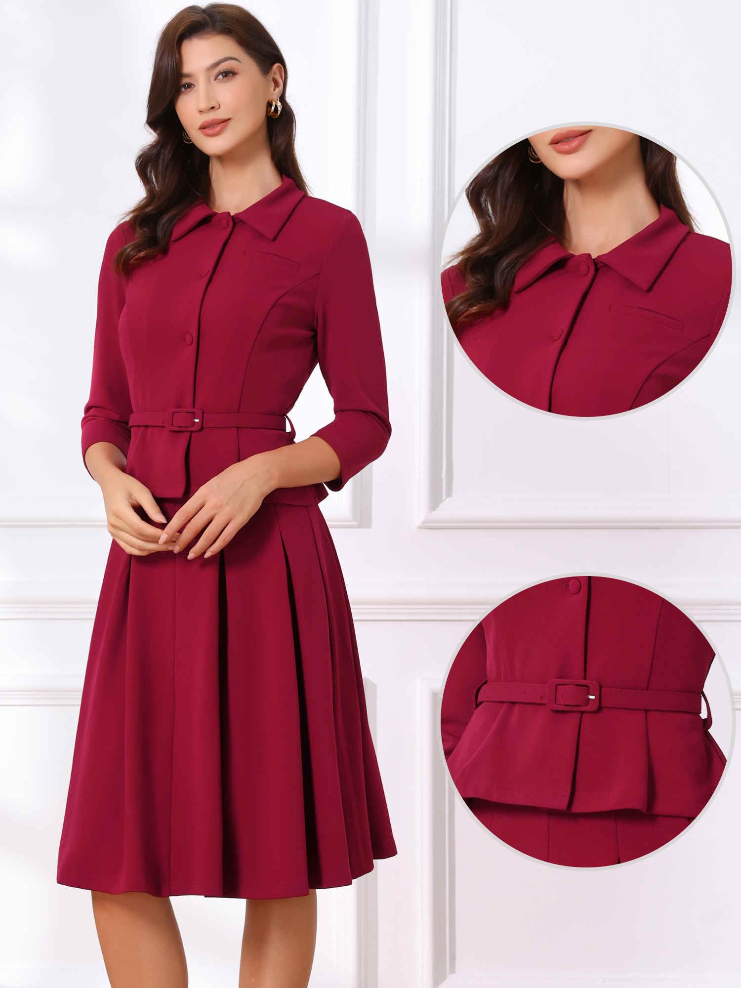 Allegra K Tailleurs-Jupes Femmes Ensemble de Costume d'affaires Tenues de Bureau 2 Pièces Veste Blazer avec Ceinture Jupes Plissées