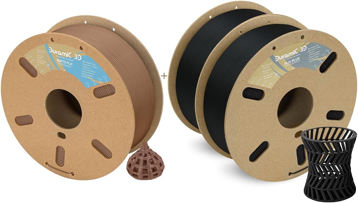 DURAMIC 3D 1.75mm Chocolate Brown & Black PLA+ Filament 2Kg (2 Pack) - Matte Finish, Jam-free, High Impact Strength
