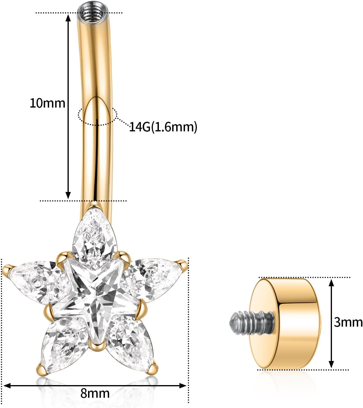 PEAKLINK 14G Titanium Belly Jewelry Internally Threaded Curved Belly Barbell Silver Gold Navel Piercing Jewelry 10 mm - Image 2