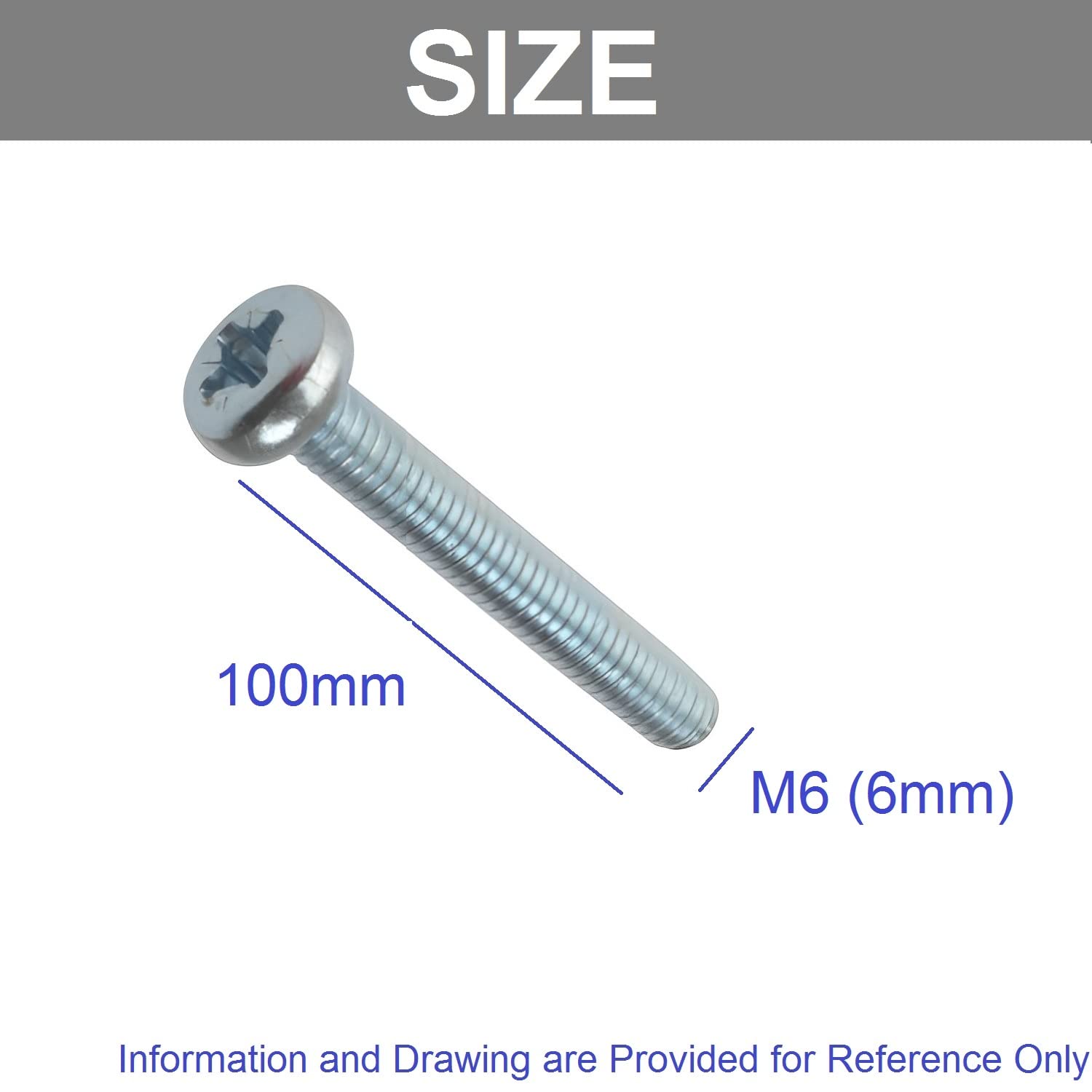 TERF® M6 X 100mm Pozi Pan Head Machine Screws Stainless Steel A2 (304) Machine Screw M6 (6mm) X 100mm Pozi Drive Pan Head Machine Screw Bolts - Image 3
