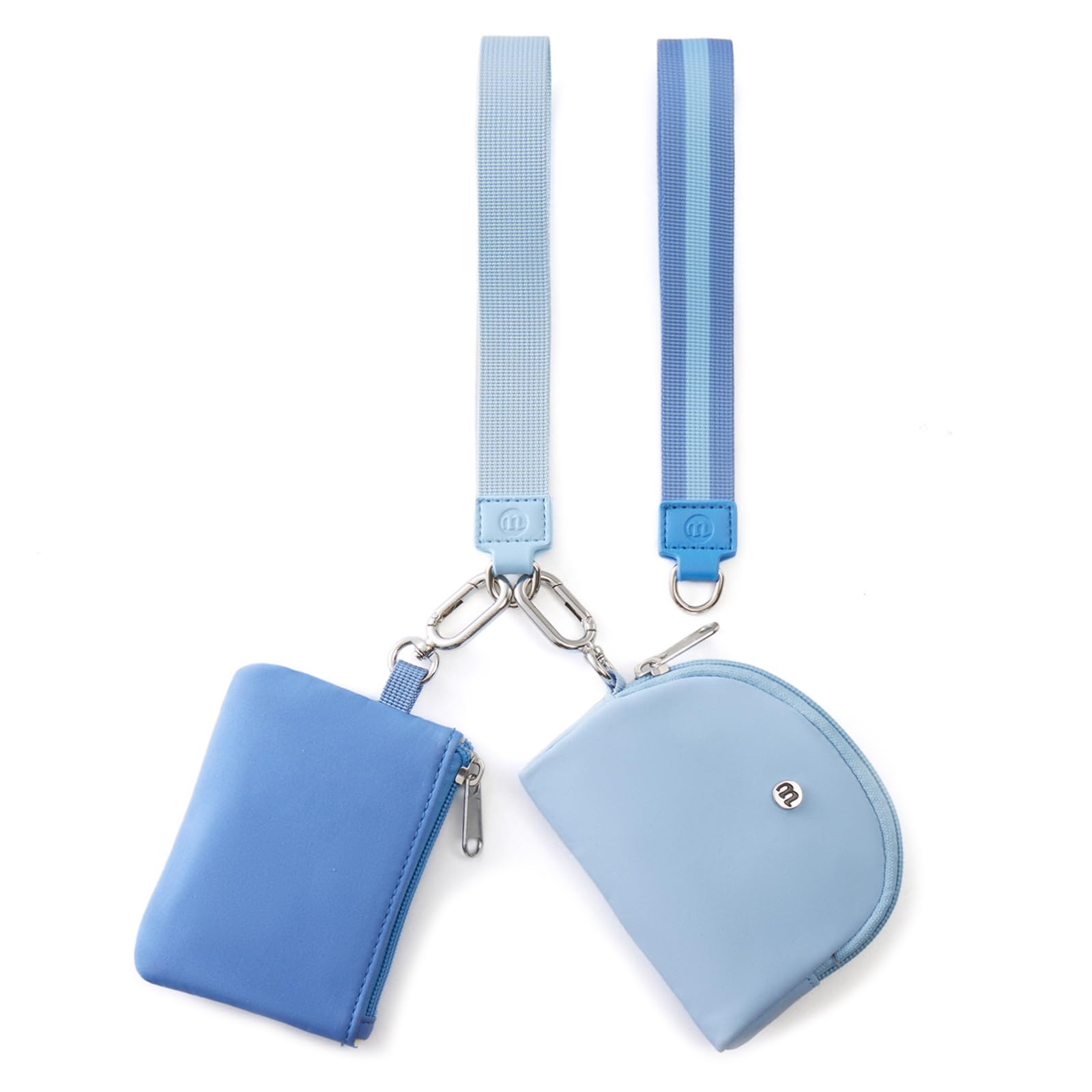 Mini Dual Pouch Wristlet Wallet for Women – Zip Around wristlet Keychain Wallet with 2 Wristlets, Ideal for Dog Walking, Coffee Runs &amp; Lunch Break Essentials (Blue)