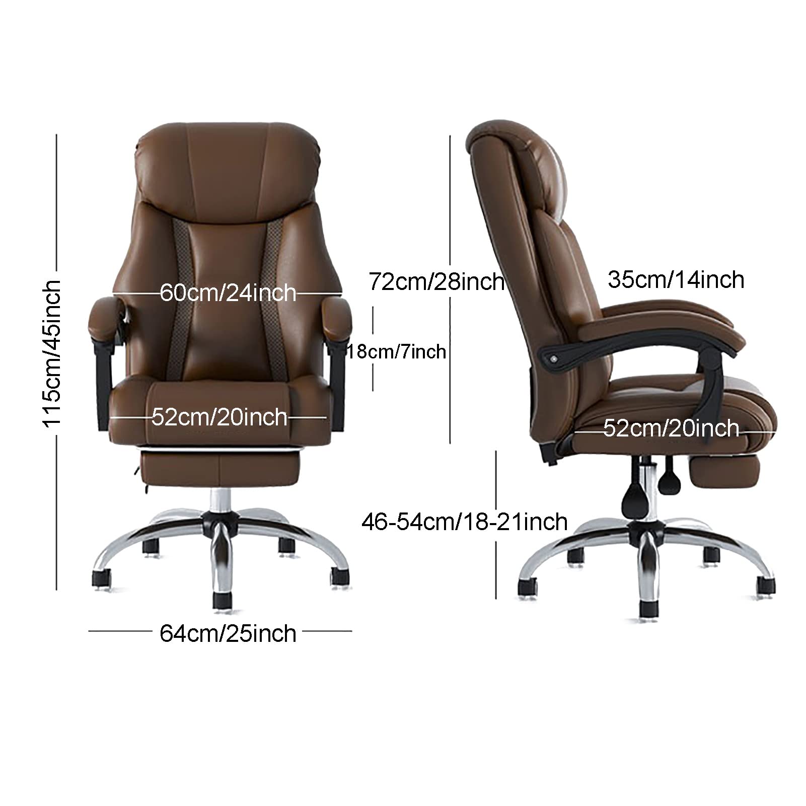 Ergonomiczne krzesło biurowe z wysokim oparciem z kółkami, wygodne brązowe skórzane krzesło biurkowe, krzesło komputerowe dla ciężkich ludzi