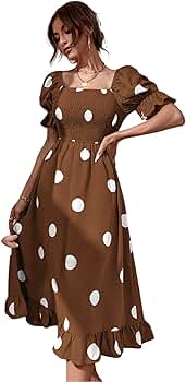 ◆Loulouseoul◆ Cherry Dot Frill Dress Brown P0000FPQ LOULOUSEOUL Cherry Dot Frill Dress - Brown | International Store