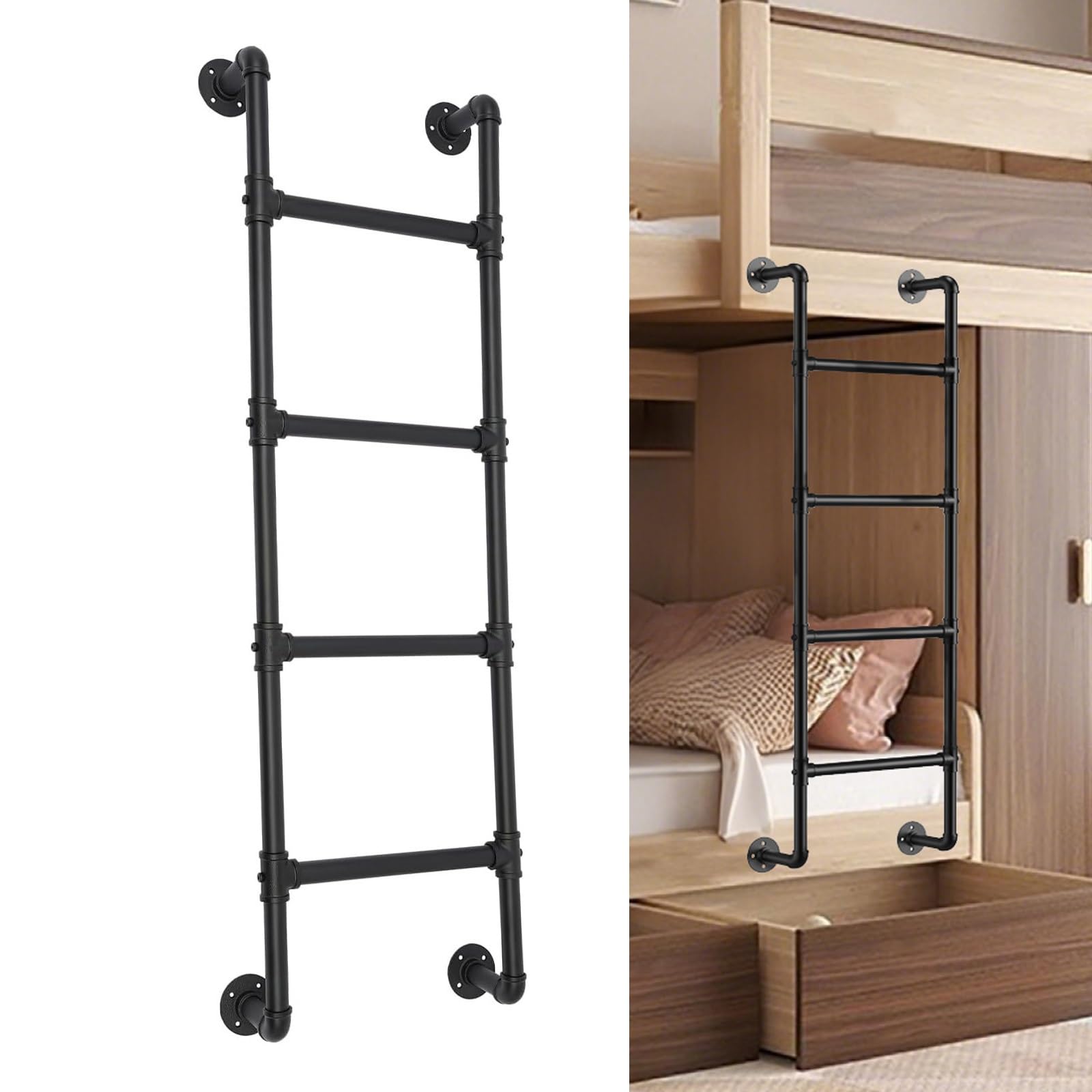 Échelle de secours 150 kg de capacité avec fixation murale en métal noir 150 cm