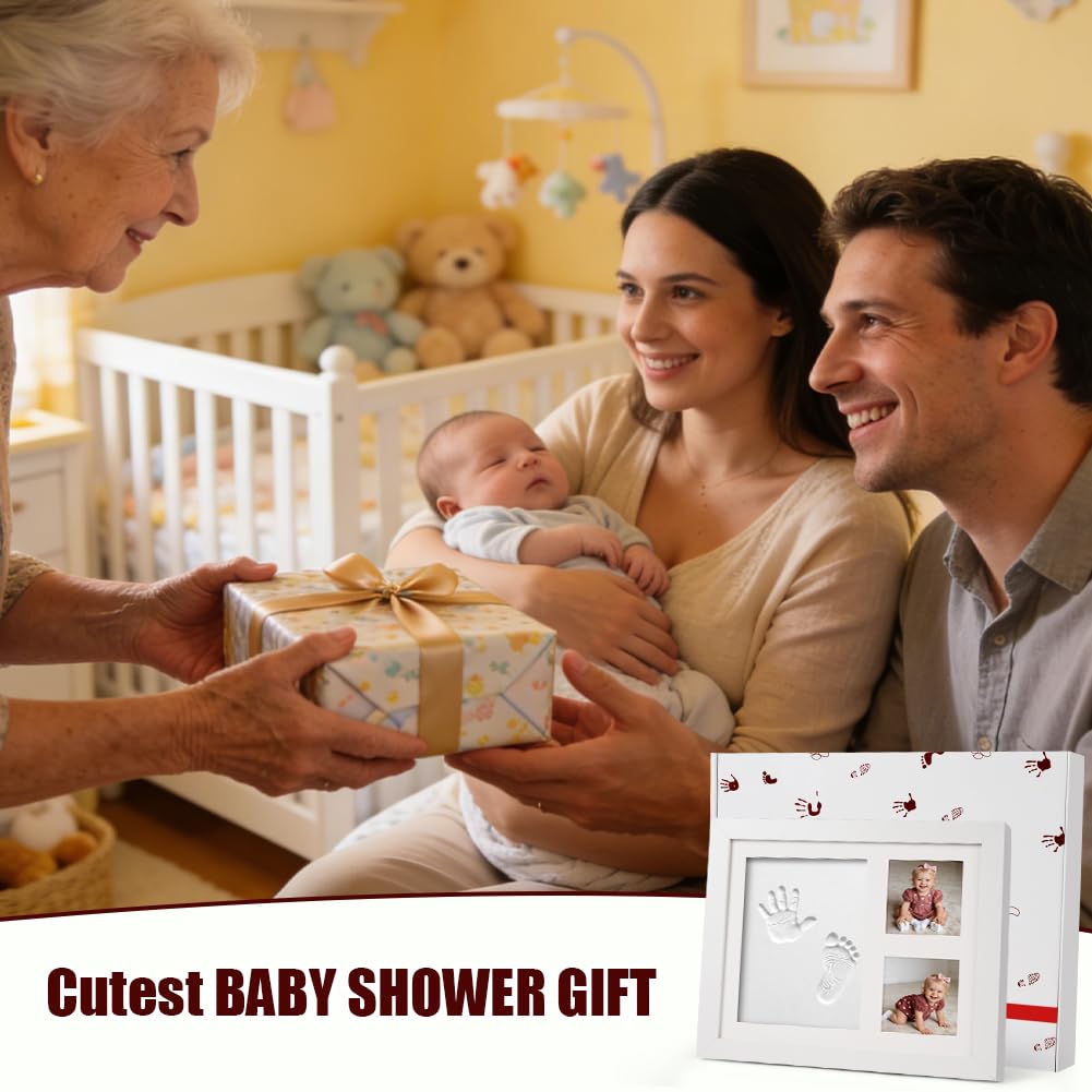 Vicloon Cadre Empreinte Bébé, Kit Empreinte Bebe pour Cadeau Bebe Naissance, Cadre Photo Souvenir, Cadeau de Naissance Personnalisé (À Trois Trous)