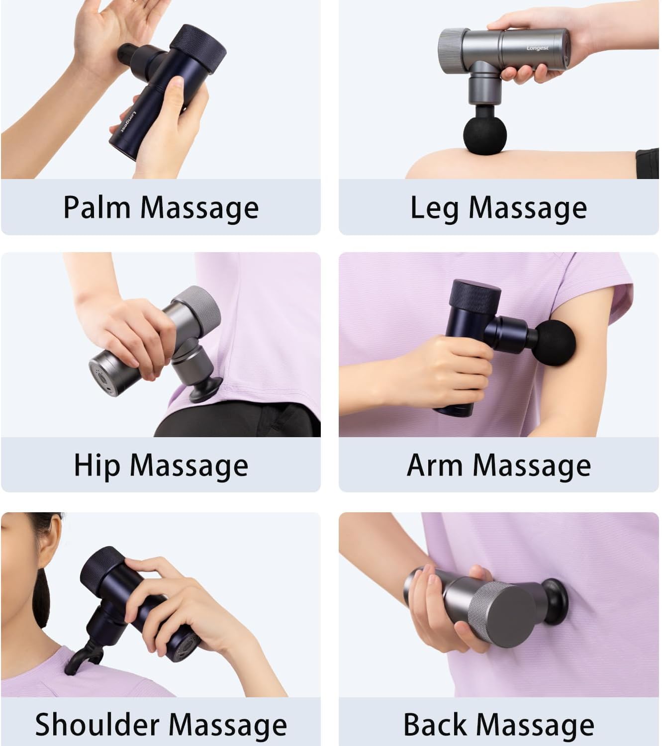 LONGEST Mini Deep Tissue Massage Gun, Percussion Handheld Muscle Gun for Pain Relief & Recovery, Cordless Travel Massager for Back Neck Shoulder with 4 Heads, Gift for Men Women Blue