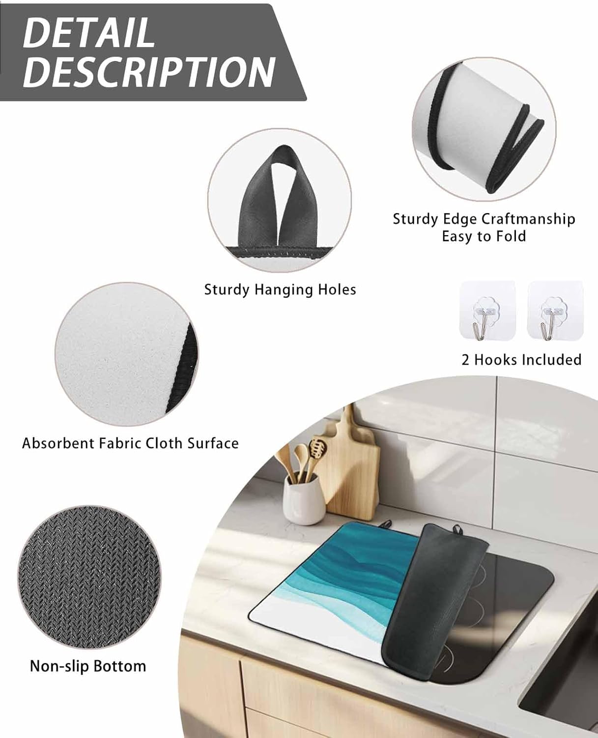 Stove Top Cover Ombre Turquoise Waves Stove Cover for Electric Stove Top Abstract Gradient Color Glass Cooktop Covers Anti-Slip Mat Heat Resistant Countertop Protector Kitchen Decor 31"x24"