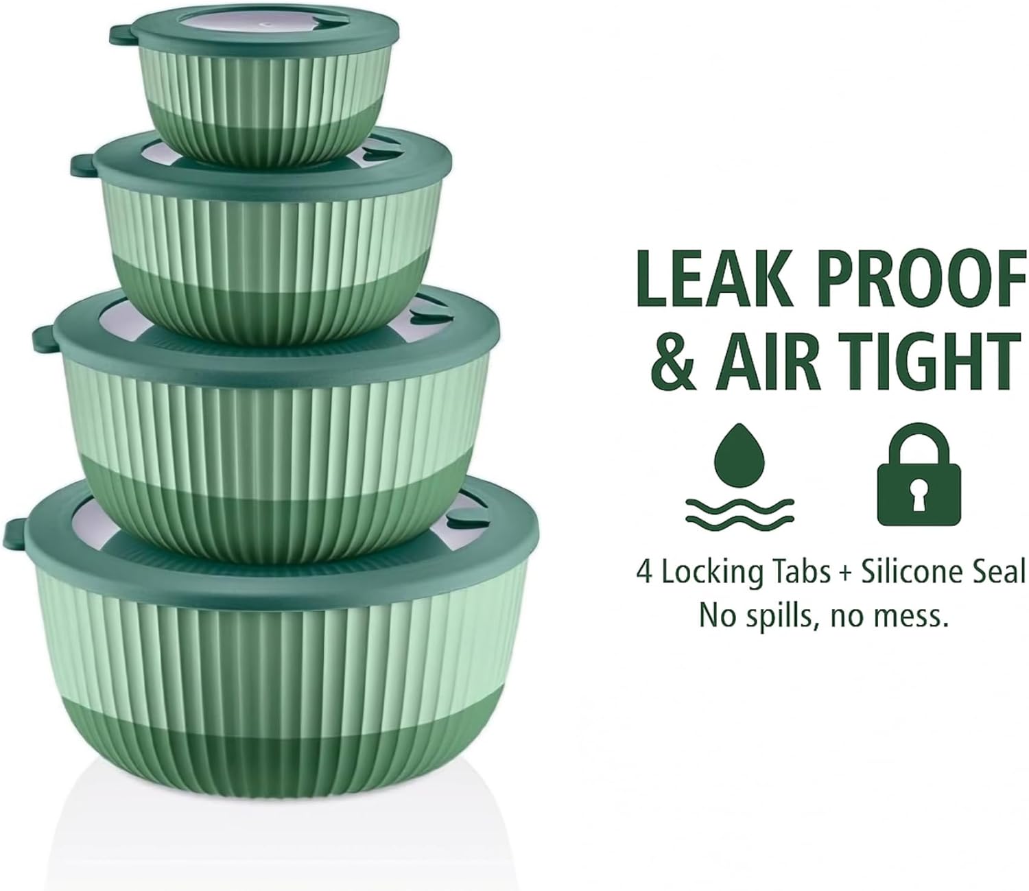 Mixing Bowls with Lids, 8-Piece Airtight Leak-Proof Nesting Plastic Bowl Set for Kitchen & Food Storage, Large 4200ml Capacity, BPA-Free, Microwave & Dishwasher Safe - Image 6