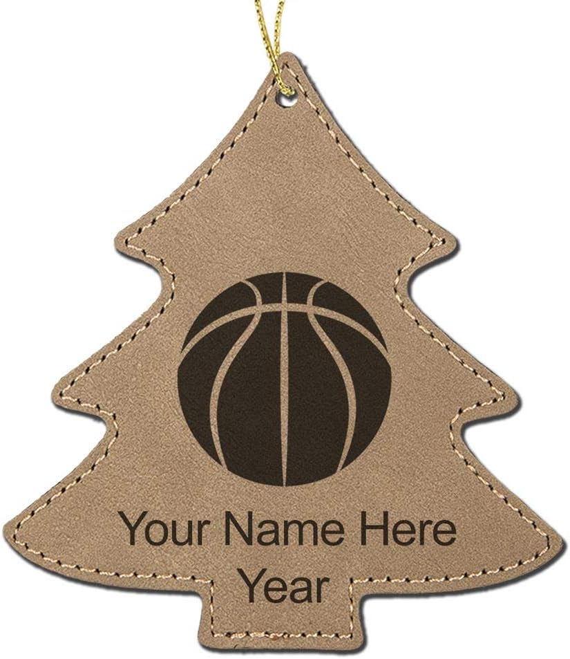 LaserGram Personalized Christmas Ornament, Basketball Ball, Faux Leather, Custom Laser Engraved Gift Idea (Tree Shape, Pink)