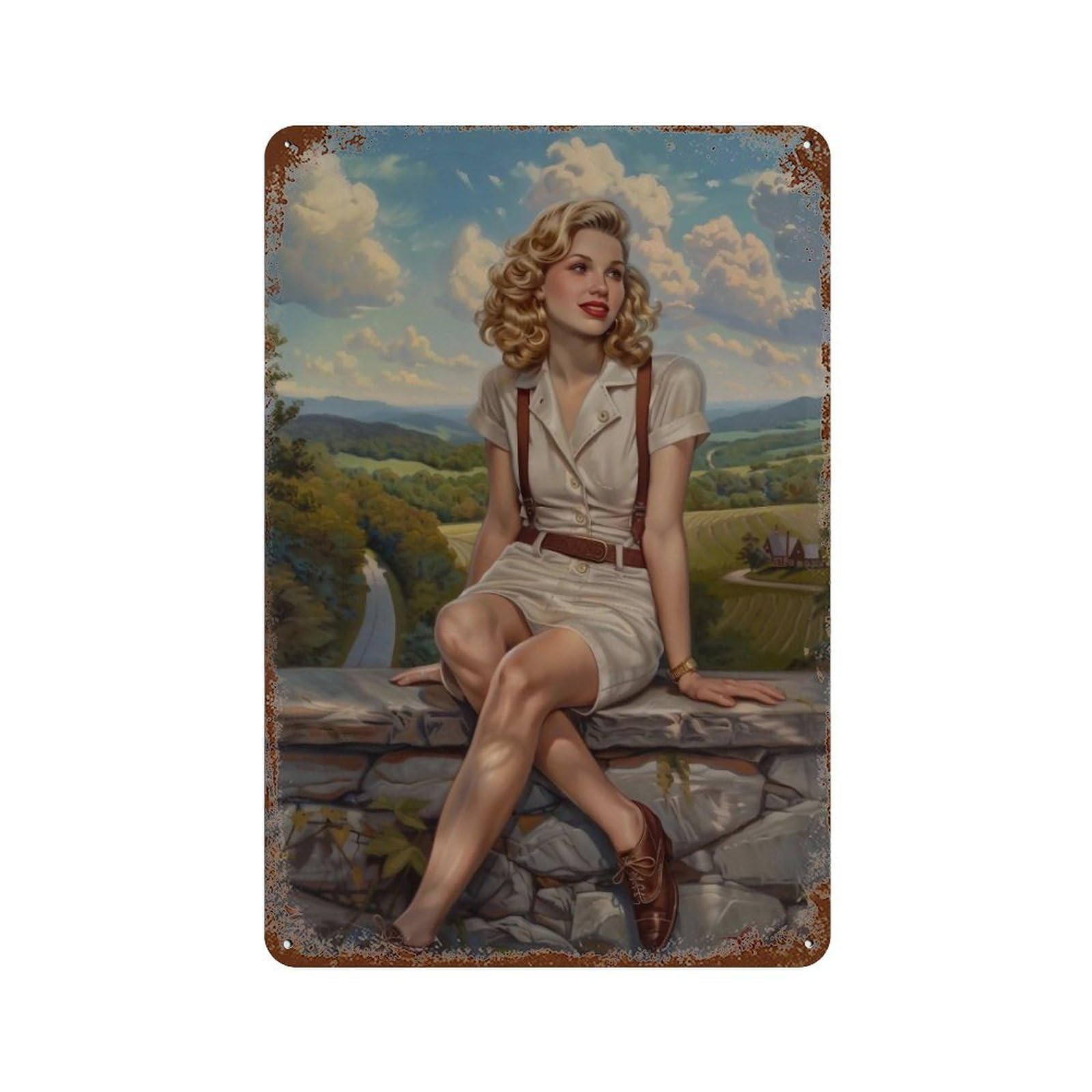 HDURYEYRYY Valley Overlook Vintage Lady 02 Wall Retro Iron Vintage Art Metal Tin Sign Poster Modern Home Cofffee Club Art Bar Shop Decor 30x20cm