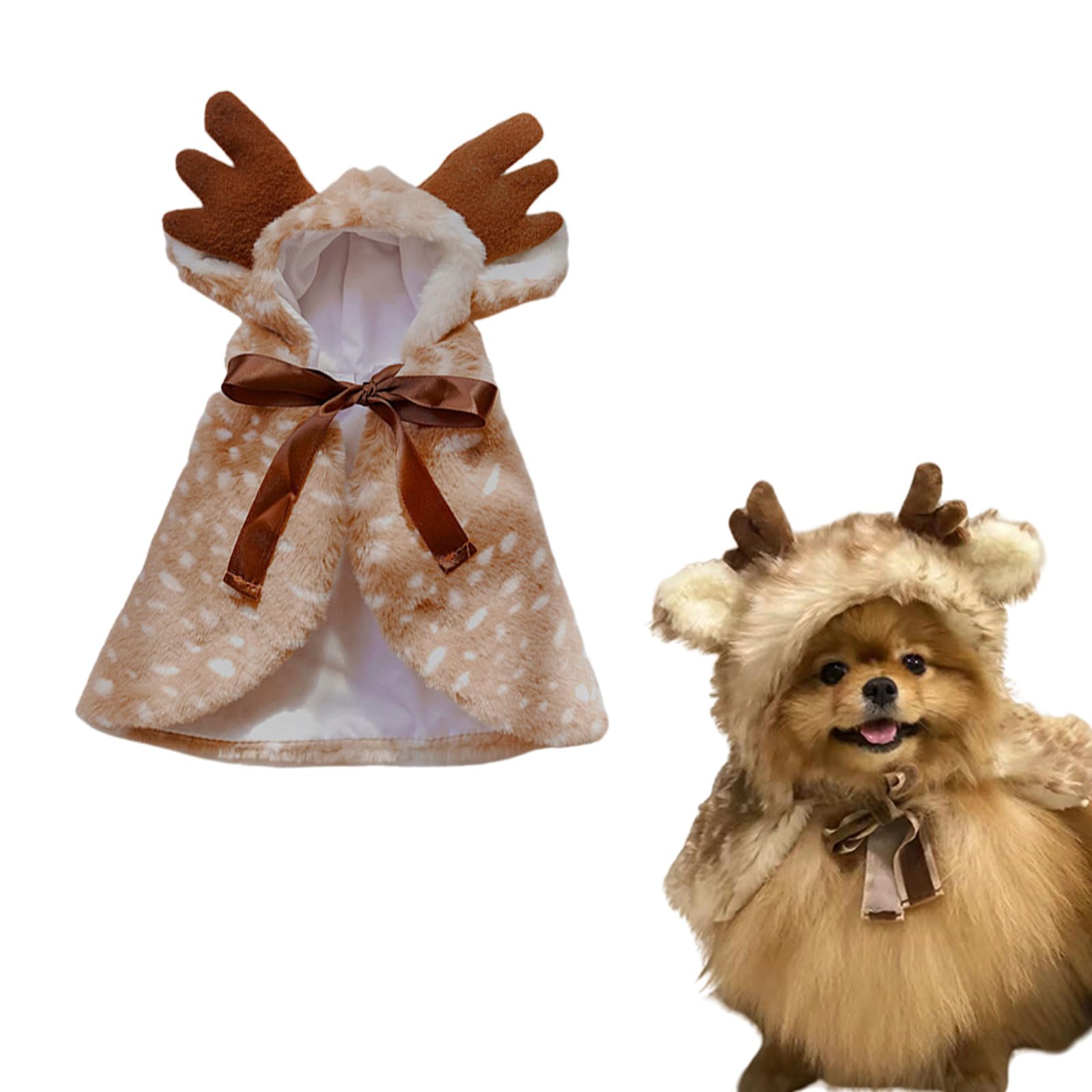 犬服 猫服 ペット用品 コスチューム クリスマス トナカイ マント ペット服 Amazon | ペット服 クリスマス マント 帽子付き 可愛い トナカイ