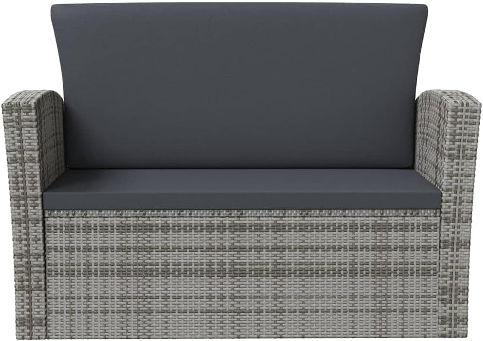 vidaXL 8 Piece Gray Patio Lounge Set with Cushions, Poly-Rattan Garden Furniture Set with Glass Tabletop, Easy Assembly and Lightweight Design