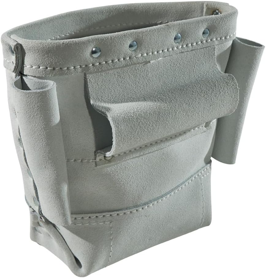 Klein Tools 5416L Tool Pouch, Leather Bull-Pin and Bolt Bag, Tunnel Loop Connection, Reinforced Bottom, 5 x 10 x 9-Inch