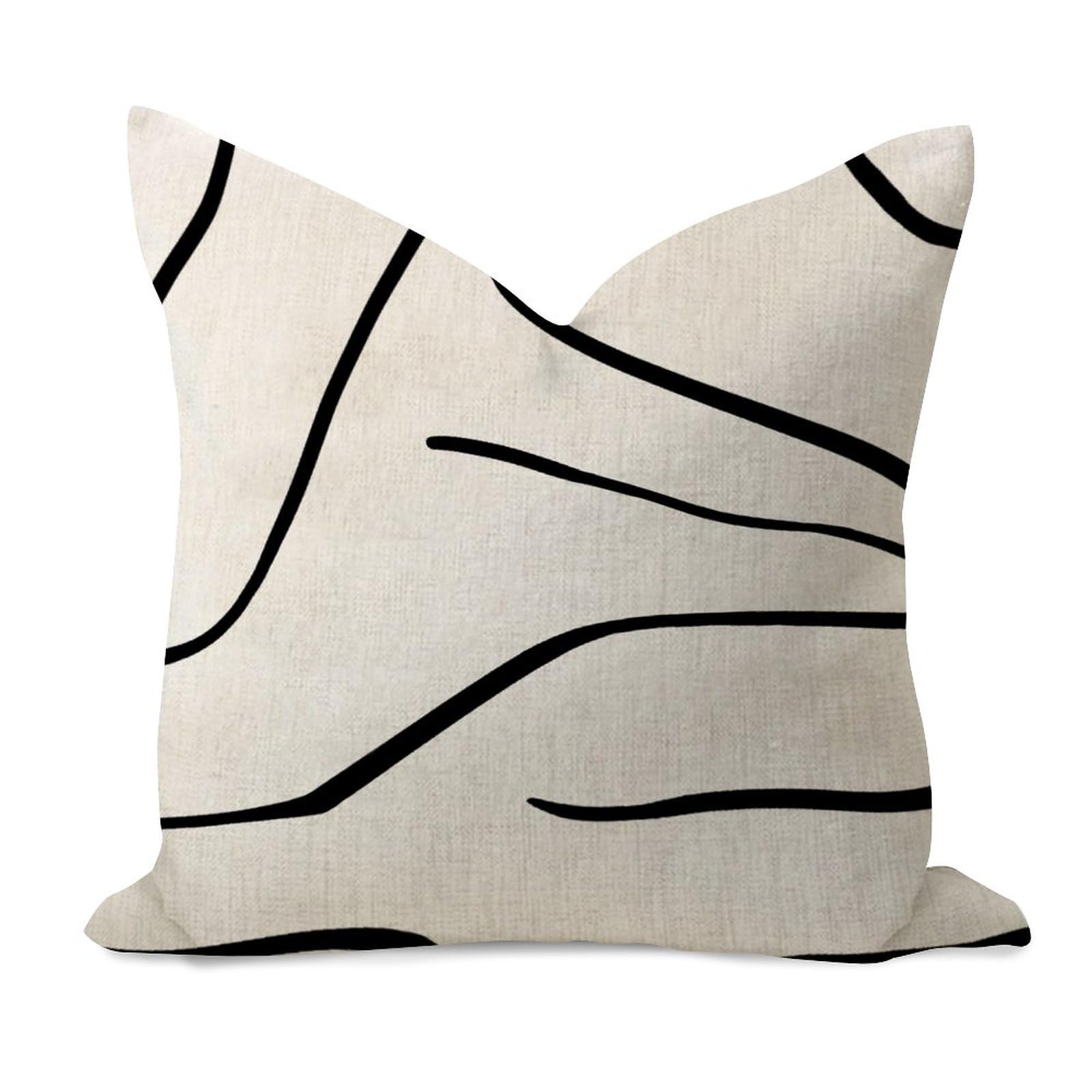 Decorative Pillow Cover 24x24in Boho Geometric Stripes Home Decor Comfortable Throw Pillowcase Neutral Art Boho Aztec Cotton Linen Pillows Case for Home Couch Car