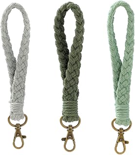 3 Pieces Boho Braided Keychain, Macrame Keychain, Wrist Lanyard Bracelet Lanyard, Green, Light Green, Grey, 18, Green, Light Green, Grey