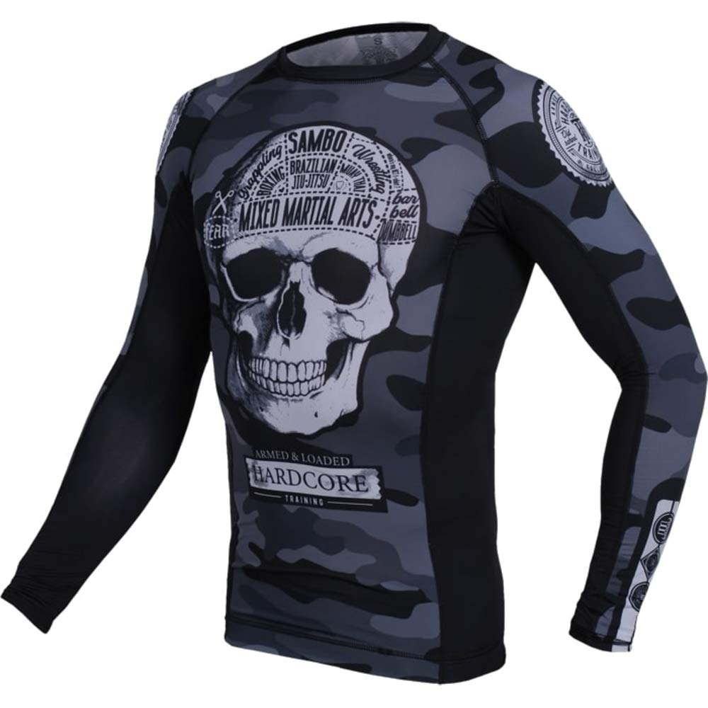 Hardcore Training Fear Zone Rash Guard Men's Camisa de Compresión Hombre MMA BJJ Boxeo Fitness Grappling No Gi